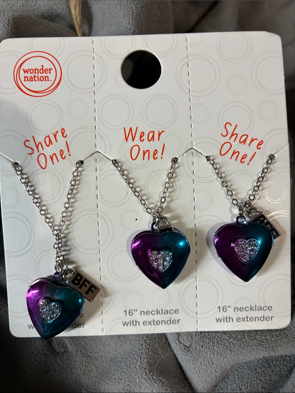 wonder nation Purple and Teal Heart BFF Shareable Necklace Set